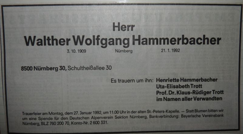 Traueranzeige Wawo Hammerbacher