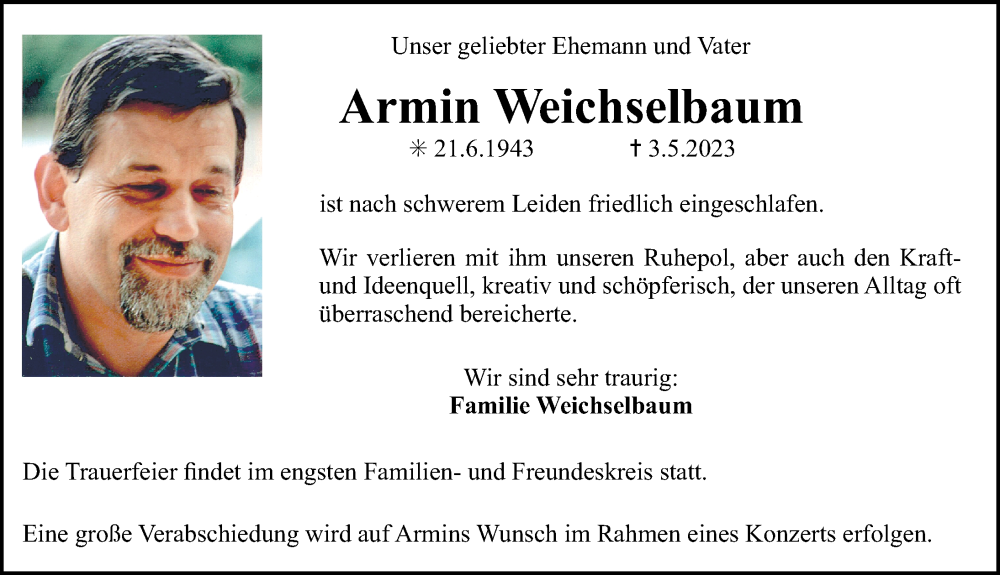 Armin Weichselbaum Traueranzeige privat
