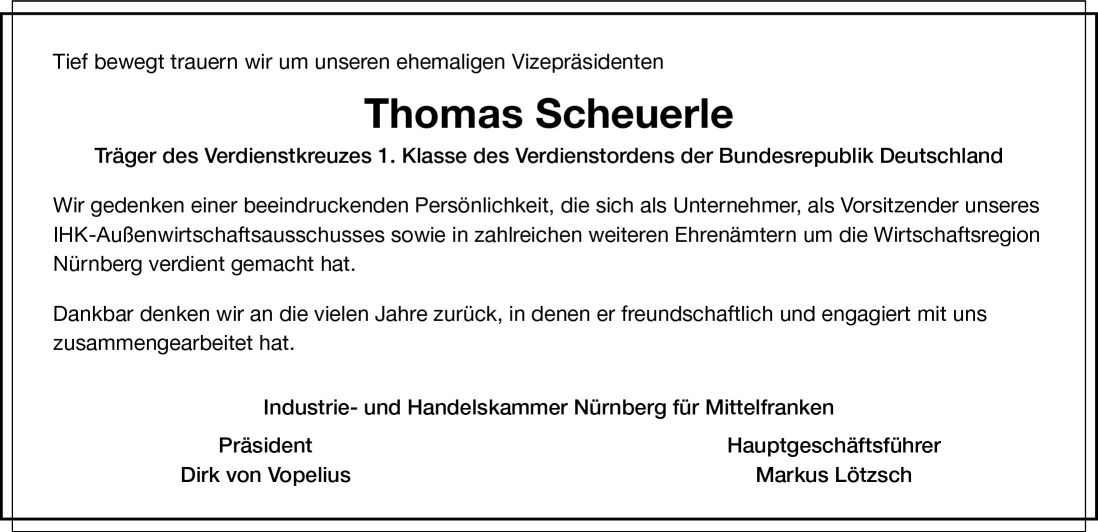 Traueranzeige Thomas Scheuerle IHK