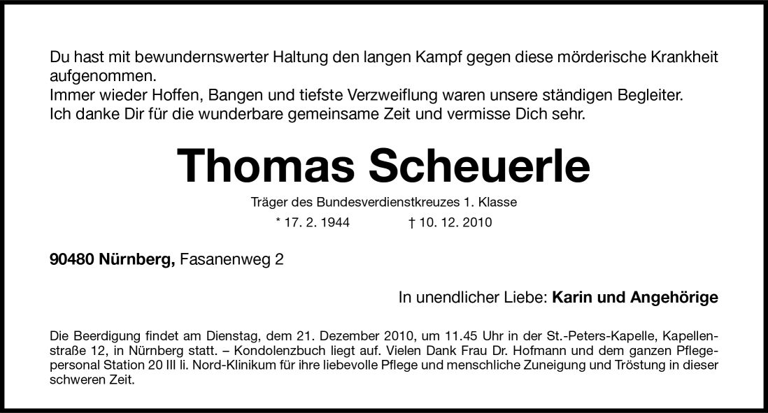Traueranzeige Thomas Scheuerle