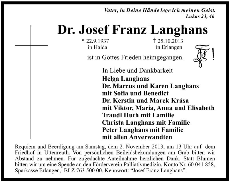 Anzeige Dr. Franz Lanhans