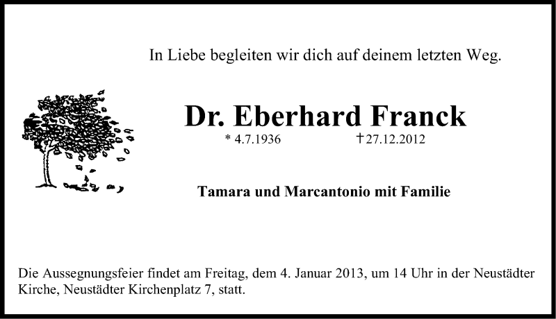 Traueranzeige Dr. Eberhard Franck