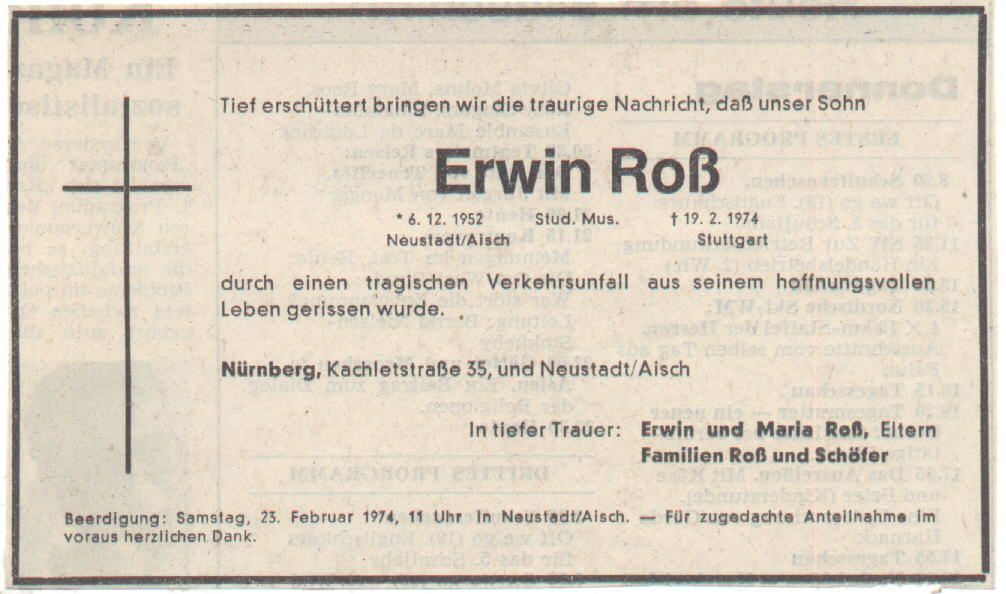 Traueranzeige Erwin Roß