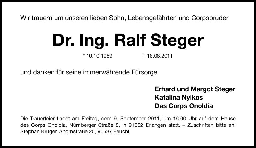 Traueranzeige Dr. Ralf Steger